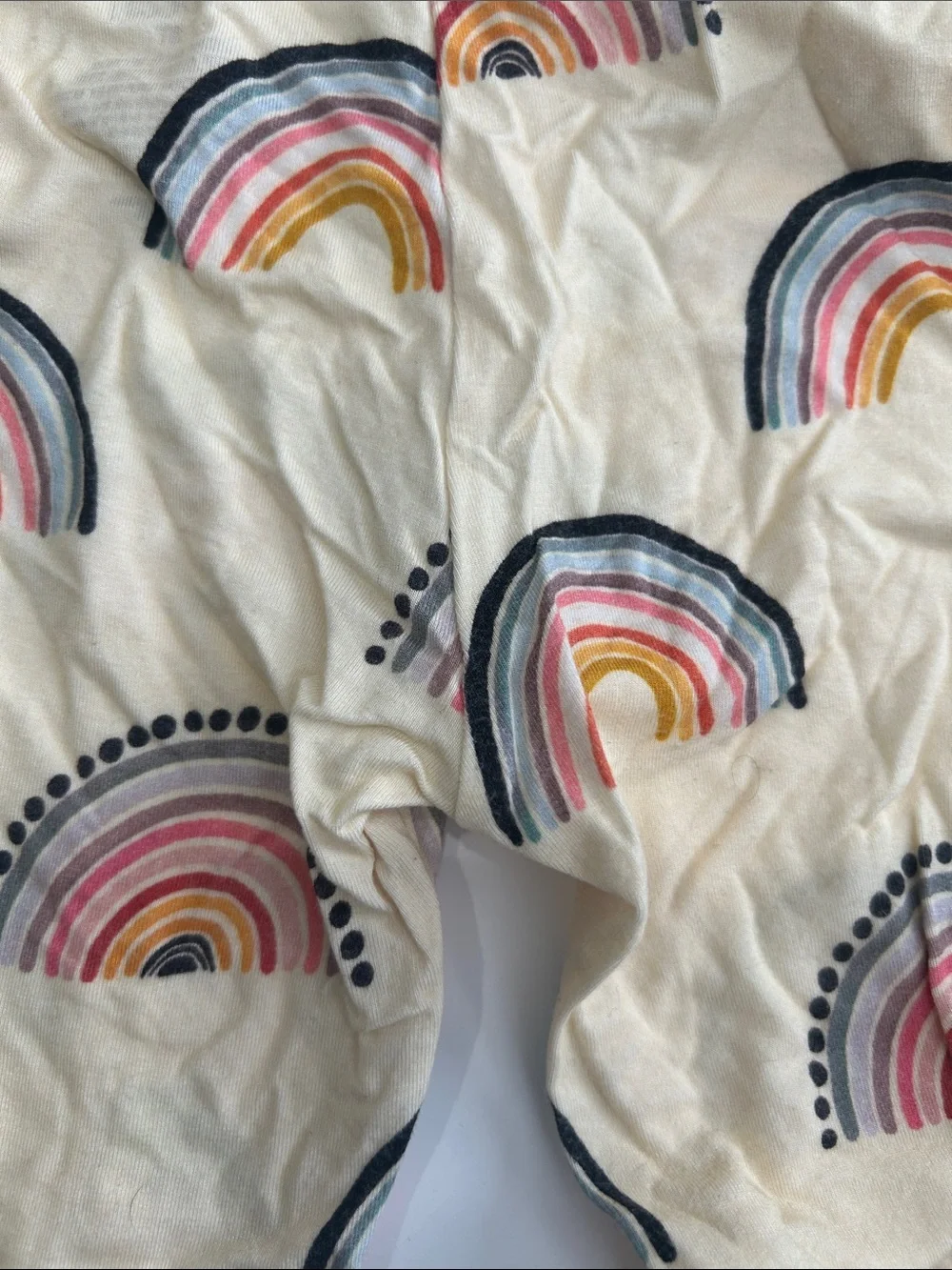 Cream Rainbow Print Kids Pajama Set with Navy Trim